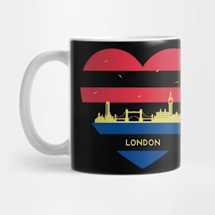 England Skyline cityscape Heart Love Birds Flying London Mug